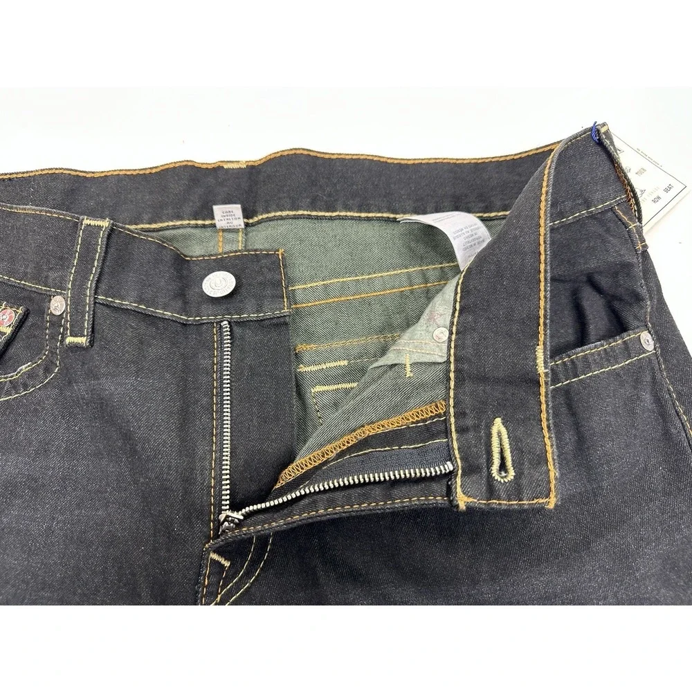 True Religion Men's Jeans Black‎ Redfield Park Straight Size 38x33 Flap Pocket